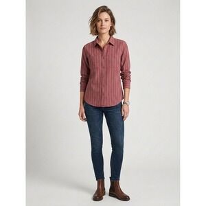 Faherty Brand Womens Organic Cotton Striped Button Down Shirt Rose WWF2526-LLI M